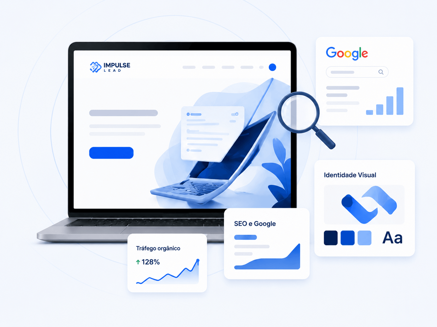Soluções digitais com site profissional, SEO e identidade visual